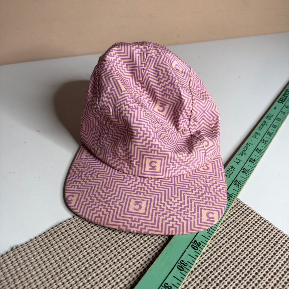 Concepts Headwear 5 Panel Camper Hat Purple Peach Geometric Maze Print Strapback